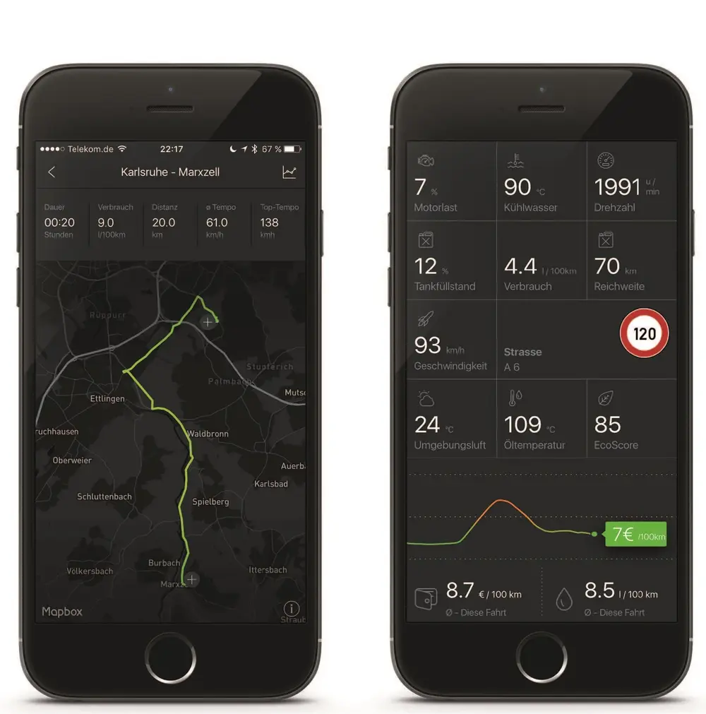 Neun innovative Features sind so einsatzbereit, vom Performance-Monitor über die Analyse von Fehlercodes bis zum Spritspar-Trainer oder einem elektronischen Fahrtenbuch